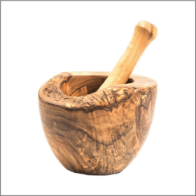 Olive Wood Rustic Mortar and Pestle (size: Small 3.5in diameter)