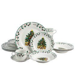 Gibson Home 20 Piece Ceramic Christmas Tree Trimming Dinnerware Set (SKU: 108171.20)