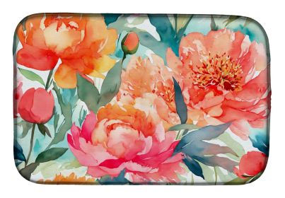 Peonies in Watercolor Dish Drying Mat Absorbent Dish Drying Mat Pad for Kitchen Counter Dish Drainer Mat for Countertop, 14 x 21", Multicolor (Default: Default)
