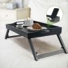 Folding Bamboo Bed Tray Table with Handles, Breakfast Food Serving Tray for Bed, Sofa, Eating, Drawing, or Lap Desk