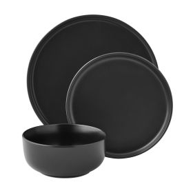 Mainstays Alessandra Matte Black 12-Piece Stoneware Dinnerware Set (Color: BLACK..BROWN)