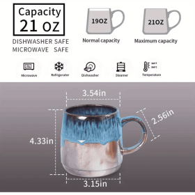 Large Ceramic Coffee Mug, 21 oz, Gilt Blue Big Tea Cup For Office And Home, Dishwasher And Microwave Safe (Color: Blue)