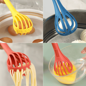 1 pc Multifunctional 3-in-1 Egg Whisk Food Holder Noodle Holder Baking Tool Egg Stirrer Manual Whisk 1 Pack 11.02'' × 2.76'' (Color: Blue)