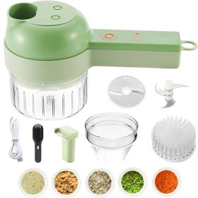 1 pc 4 In 1 Vegetable Chopper Handheld Electric Vegetable Cutter Set Portable Wireless Garlic Mud Masher Garlic Press And Slicer Set Multifunction (Color: Green)