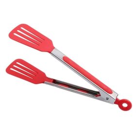 1 pc Cross-border Exclusively For 9-inch Nylon Square Head Food Clip Barbecue Clip Flat Clip Bread Clip Stainless Steel Food Clip (Color: Red)