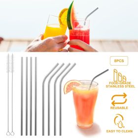10 pcs 8.5 in Stainless Steel Drinking Straws Reusable Metal Drinking Straws for 20 oz Tumbler (Color: SLV)