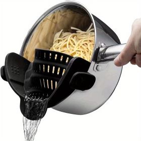 1 pc Silicone Pot Strainer And Pasta Strainer, Adjustable Silicone Clip On Strainer For Pots, Pans, And Bowls, Kitchen Gadgets (Quantity: 1 Pack Black)