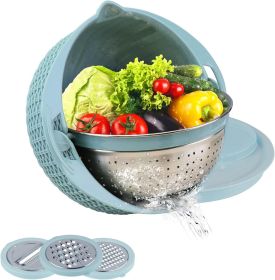 4-1 Colander with Mixing Bowl Set - Fruit Washing Bowls (Color: Blue)