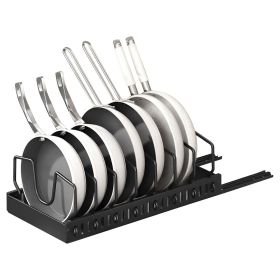 Pull Out Pots And Pans Organizer Under Cabinet With 8 Adjustable Dividers Rustproof Carbon Steel Sliding Pots Holder For Kitchen Cookware Bakeware Pot (Color: Black)