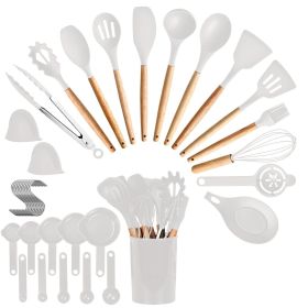 35 pcs Kitchen Cooking Utensils Set Spatula Set Baking Utensil Set Kitchen Accessories Necessities with Holder Egg Whisk Separator Tong Turner Spo (Color: White)