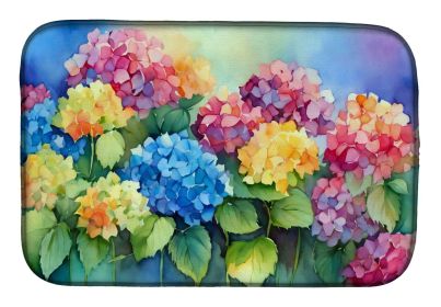Hydrangeas in Watercolor Dish Drying Mat Absorbent Dish Drying Mat Pad for Kitchen Counter Dish Drainer Mat for Countertop, 14 x 21", Multicolor (Default: Default)