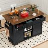 53.7" Farmhouse Kitchen Island with Power Outlet, 2 Sliding Barn Door Kitchen Storage Island with Drop Leaf, Spice Rack Rolling Kitchen Cart on Wheels