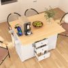 55.7" Large Kitchen Island with 2 Drop Leaf,Rolling Kitchen Cart on 5 Wheels with Power Outlet, Folding Storage Dining Table with Spice & Towel Rack
